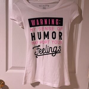 Wound Up White Tee with Pink and Black Humor Graphic